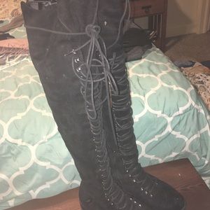 Over the knee tie up boots black size 10